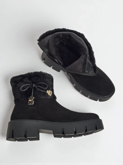 Botine înalte de damă din piele ecologică întoarsă cu blană Vernaya