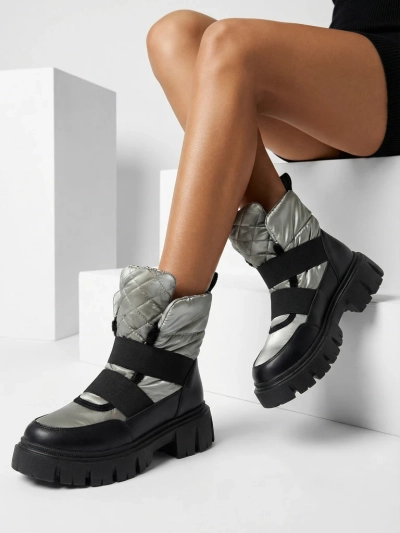 Cizme de zăpadă de damă cu talpă plată, în negru-gri Ferory- Footwear