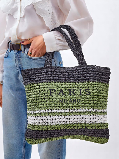 Royalfashion Geantă mare de damă din paie Paris Stripe