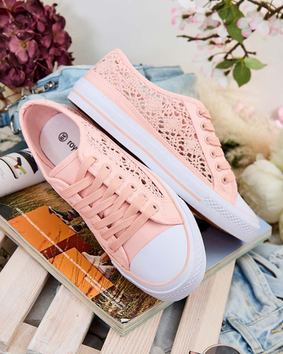 Tenisi roz de damă Textil Kalipso – sneakers ajurați cu talpă plată