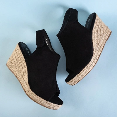 OUTLET Sandale cu toc negru din piele ecologică Irenea - Încălțăminte