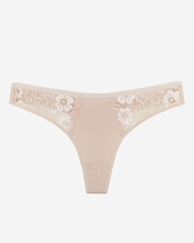 Tanga de dama din bumbac bej cu dantela decorativa - Lenjerie intima