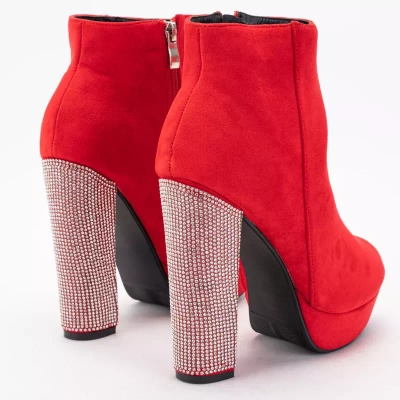 Botine de dama rosii cu toc inalt cu zirconii cubi Tatinka - Incaltaminte