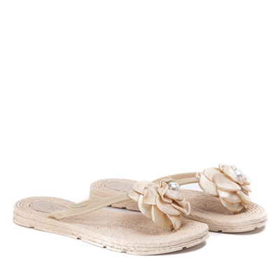 Beżowe klapki japonki z ozdobnym kwiatuszkiem Virena - Obuwie