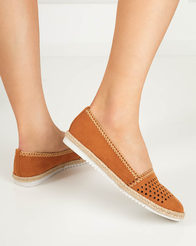 OUTLET Espadrile slip on ajurate dama din culoarea camel Terila - Incaltaminte