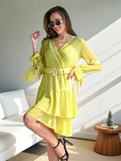 Rochie mini Royalfashion pentru femei cu volane și decolteu înfășurat