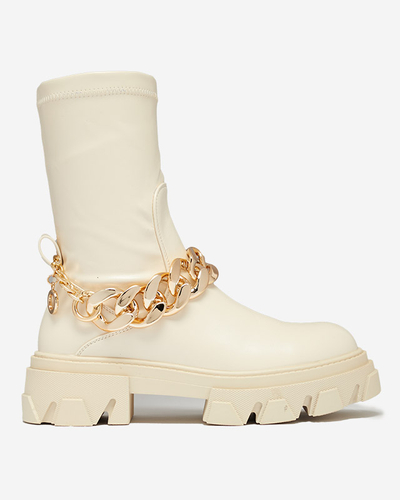 Cizme din piele ecologică crem pentru femei cu lanț Adiza - Încălțăminte