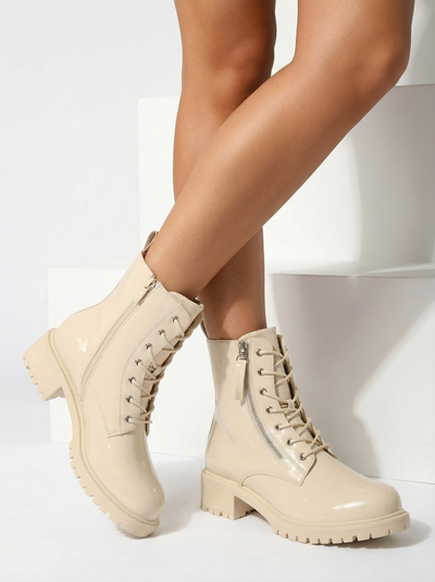 Royalfashion Cizme de damă Seddaga din piele ecologică bej pentru femei Seddaga