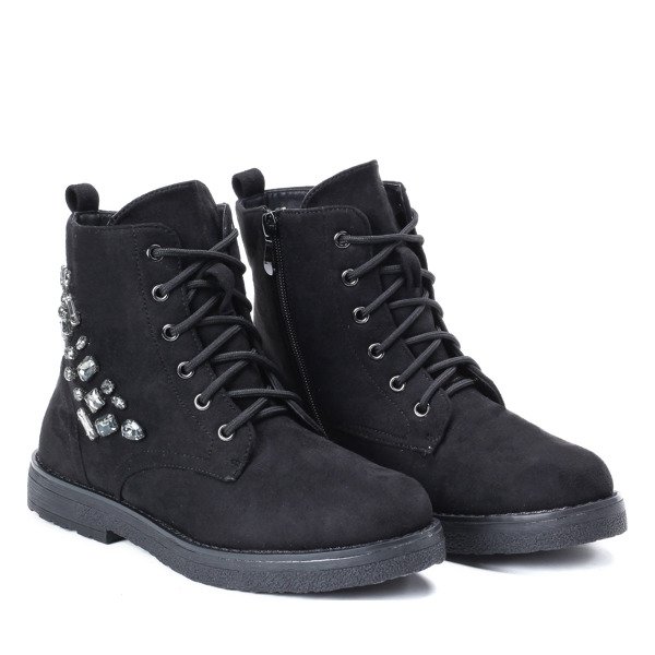 Czarne, ocieplane trapery z cyrkoniami Laura - Obuwie