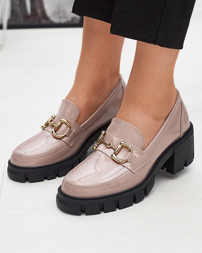 Mocasini lăcuiți de damă maro deschis cu ornament Neriea - Încălțăminte