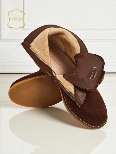 Aurelia Botine Maro din Piele Întoarsă cu Blană Ajurate Elegante 2,5cm