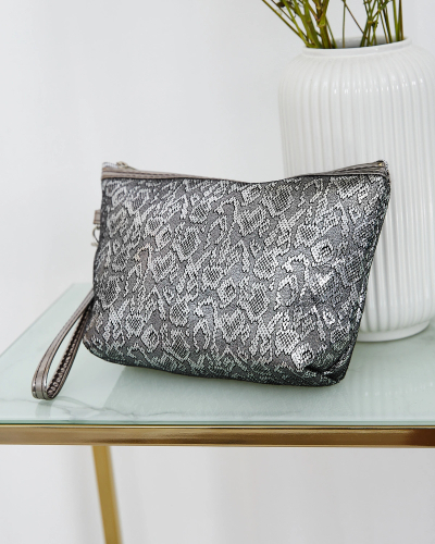 Royalfashion Pungă pentru cosmetice argintie lucioasă pentru femei cu imprimeu