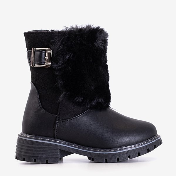 Cizme pentru copii izolate negre în fixie neagră - Încălțăminte