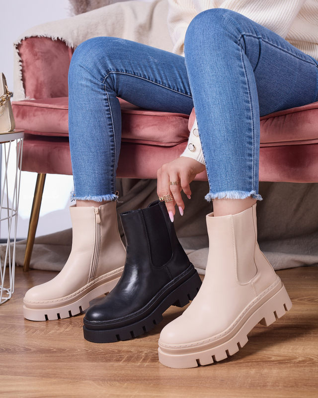 Cizme de damă crem cu talpă mai groasă Zalevin- Footwear