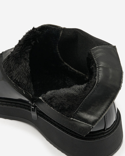 Royalfashion Cizme negre cu toc plat pentru femei cu zirconii Winuma