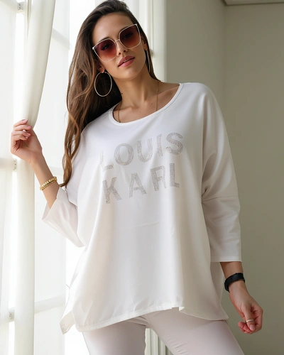 Royalfashion Bluză din viscoză pentru femei cu inscripții din pietre strass