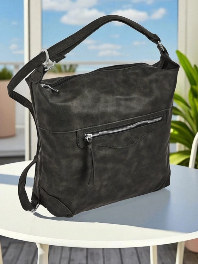 Torba damska Hera grafitowa z ekoskórzanki z zamkiem błyskawicznym 40x32 cm