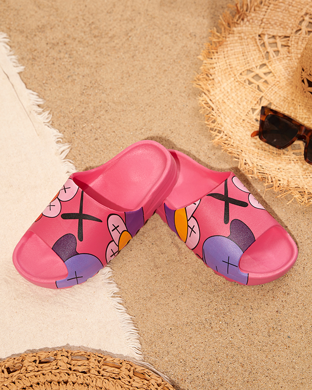 OUTLET Papuci de cauciuc dama fuchsia cu imprimeu Pfizz-Footwear