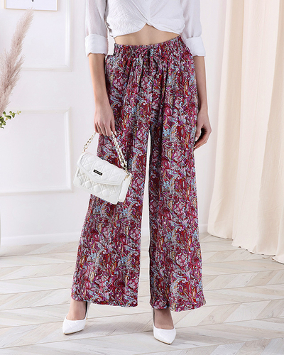Pantaloni cu model cu picioare largi pentru femei în roșu- Îmbrăcăminte
