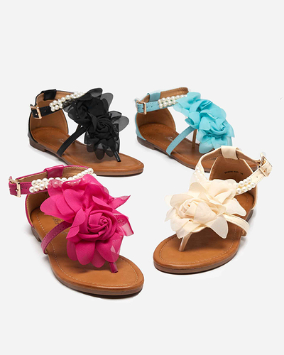 OUTLET Sandale de dama albastre cu perle si floare din stofa Amerile - Incaltaminte