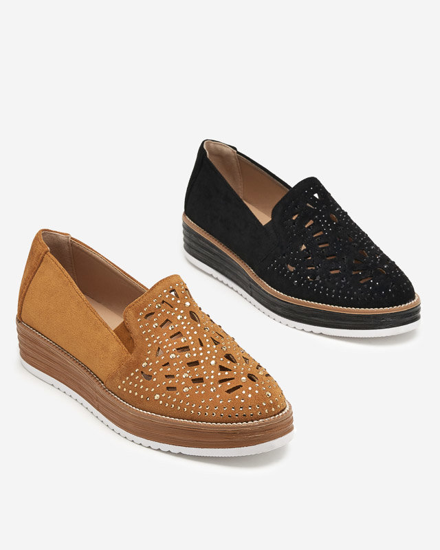 OUTLET Pantofi de dama maro cu zirconiu cubic Lamsiou - Incaltaminte