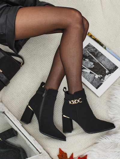 Botine de damă eco piele întoarsă cu toc gros Ostirena