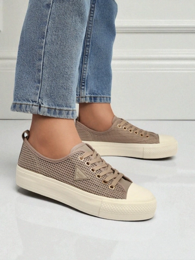 Damski sneakersy Hypatia Mesh jasny brąz na lato płaska podeszwa 3cm