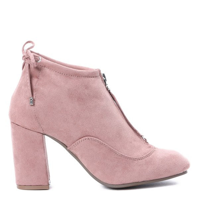 Różowe botki na słupku Gloria - Obuwie