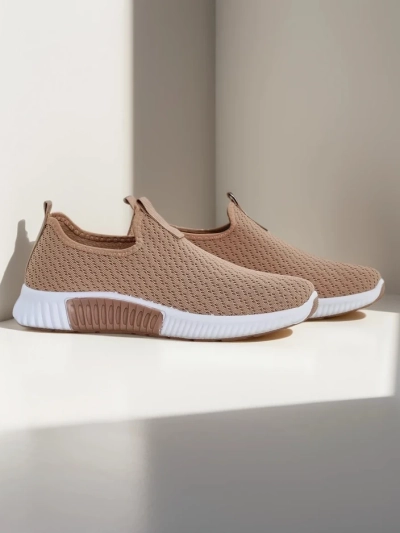 Slip-on damă Selene maro deschis, material textil, toc plat, confort
