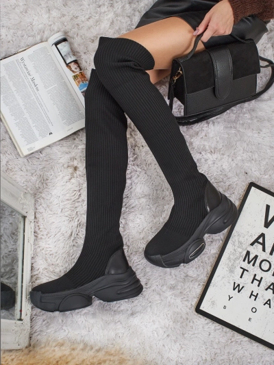 Cizme lungi de damă, slip-on, cu talpă groasă, Ravmora