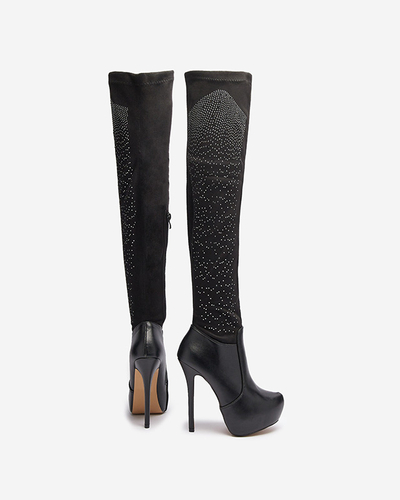 Cizme stiletto până la genunchi pentru femei, negre Agiocio- Footwear