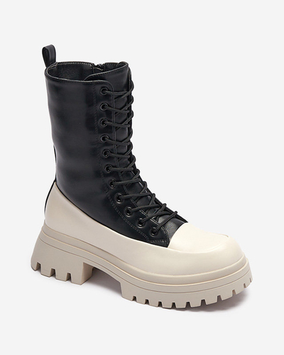 Cizme înalte de damă negre și bej Susker - Încălțăminte