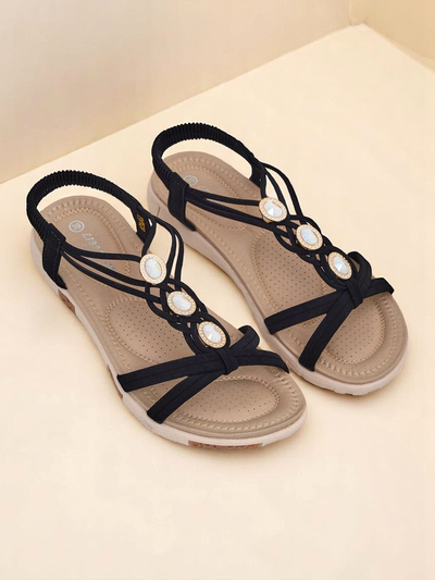 Sandal pou fanm Royalfashion Callista - espadrilles nwa ak zirkonyòm pou ete