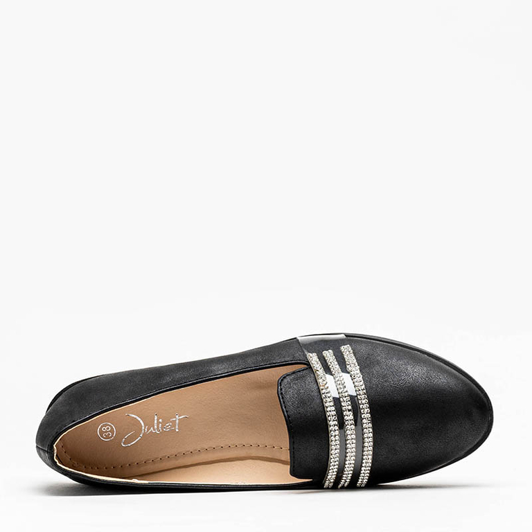 Mocasini de dama negre cu zirconiu cubic Kremssa - Incaltaminte