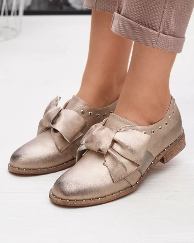 Pantofi de damă aurii cu fundă Entera - Încălțăminte