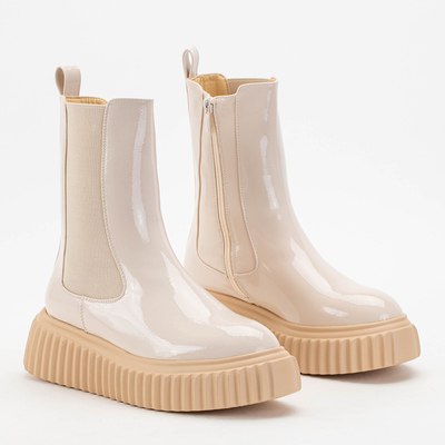 Cizme Monka din piele de culoare bej bej - Încălțăminte