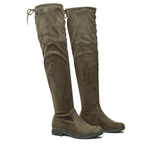 Ciemnozielone, długie kozaki Alisha- Obuwie