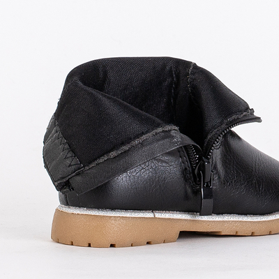Cizme negre pentru fete cu partea superioară decorativă Nokimi-Shoes
