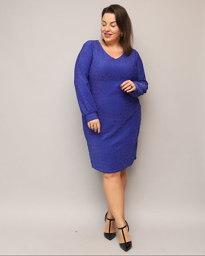 Royalfashion Rochie pentru femei strălucitoare înainte de genunchi în albastru marin PLUS SIZE