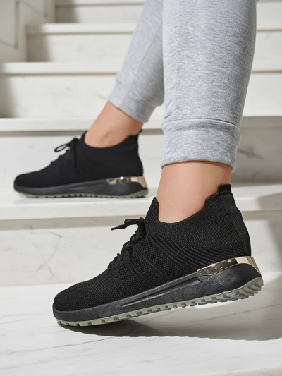 Sneakers Dama Mistrale Negri cu Toc Plat