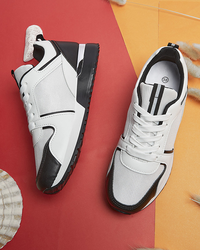 Încălțăminte de sport albă pentru femei, cu inserții de rubin negru - Încălțăminte