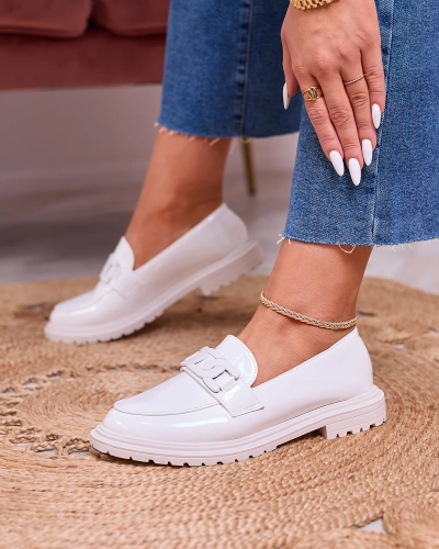 Royalfashion Mocasini lăcuiți albi pentru femei Dafench