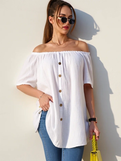 Bluză din bumbac Royalfashion pentru femei în stil spaniol cu butoane decorative