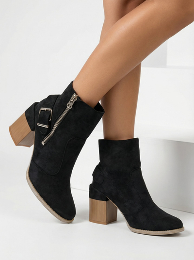 Royalfashion Cizme înalte stiletto pentru femei din piele ecologică neagră Acimra