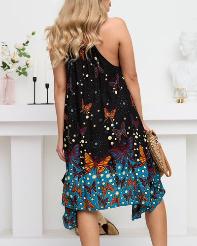Rochie neagra de vara dama cu fluturi - Imbracaminte
