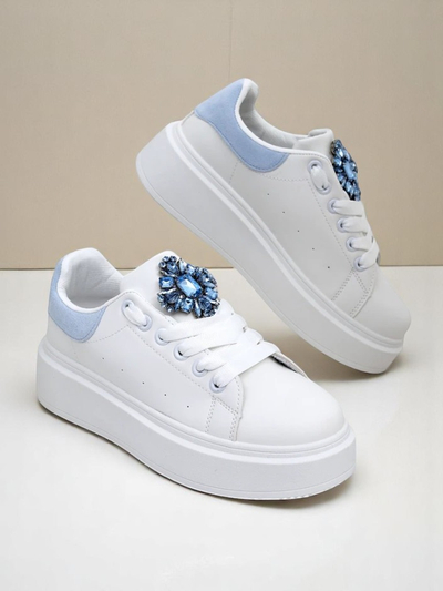 Aurelia Bianco – Sneakers damă albe cu platformă și ornament glamour