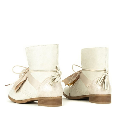 Beżowe botki z kokardką Leta - Obuwie