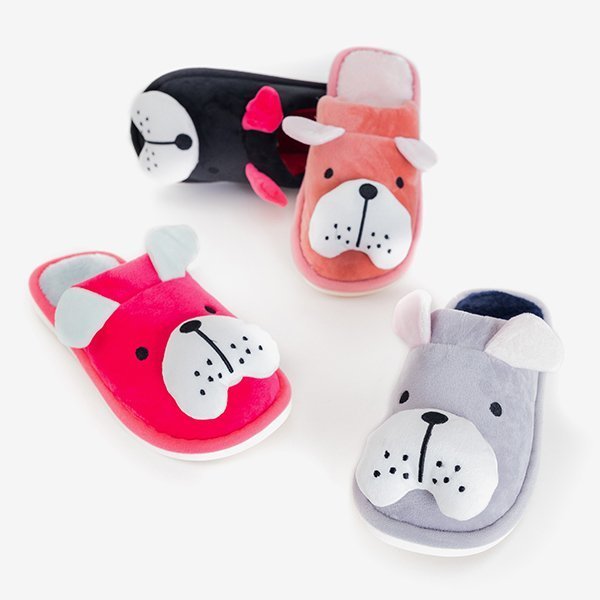 Papuci gri pentru femei cu câine Doggi - Pantofi