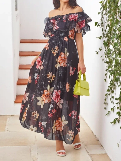 Rochie off-the-shoulder Royalfashion pentru femei, cu mâneci scurte, în diverse modele florale