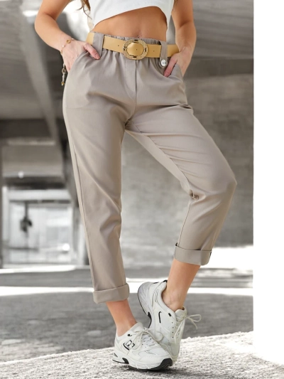 Pantaloni din viscoză Royalfashion pentru femei cu curea